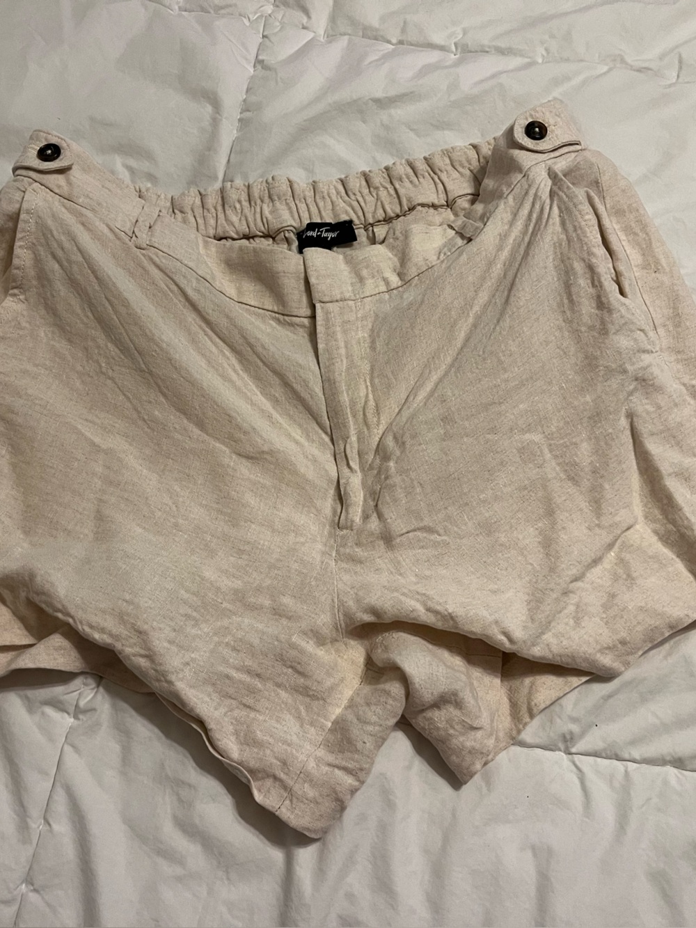Lord & Taylor Beige Elastic Waist Linen Shorts
